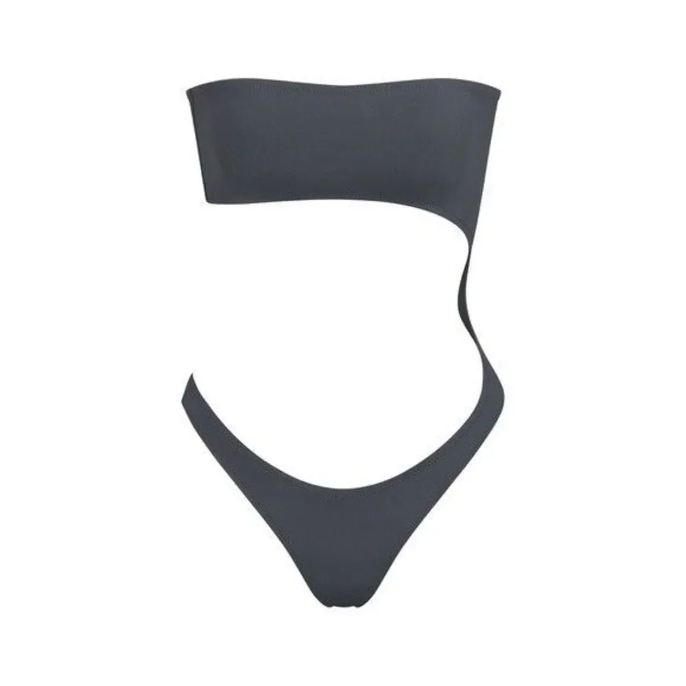SKIMS Size 3X Recycled Swim Womens Strapless Monokini Bathing Suit Gunmetal NEW
